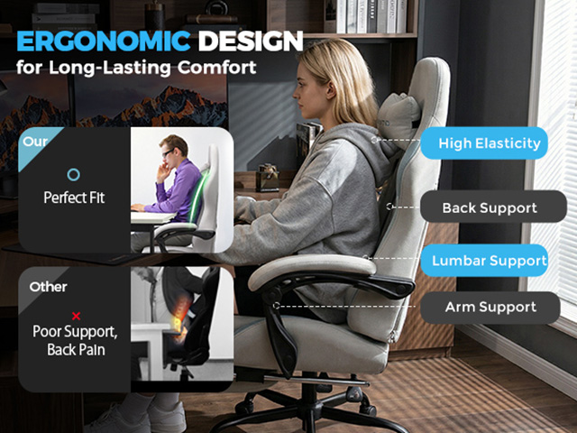 Gaming Chair Fabric with Pocket Spring Cushion,Computer Office Chair with Lumbar Support for Adults