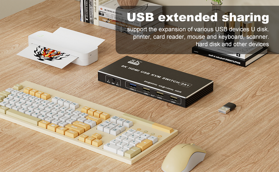 Important Note:  1) This 8K KVM HDMI Switch does NOT support keyboard hotkey switching 2) Both HDMI