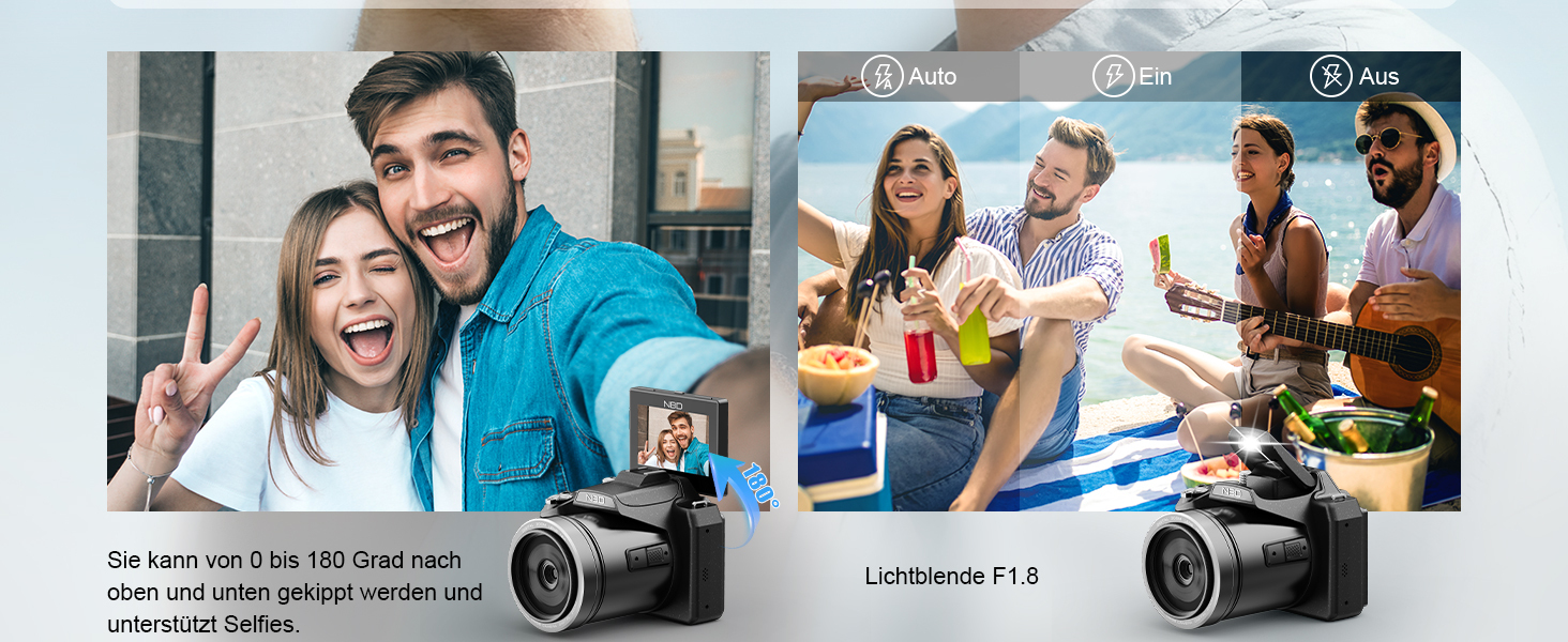 180° flip screen F1.8 aperture vlog camera with built-in flash