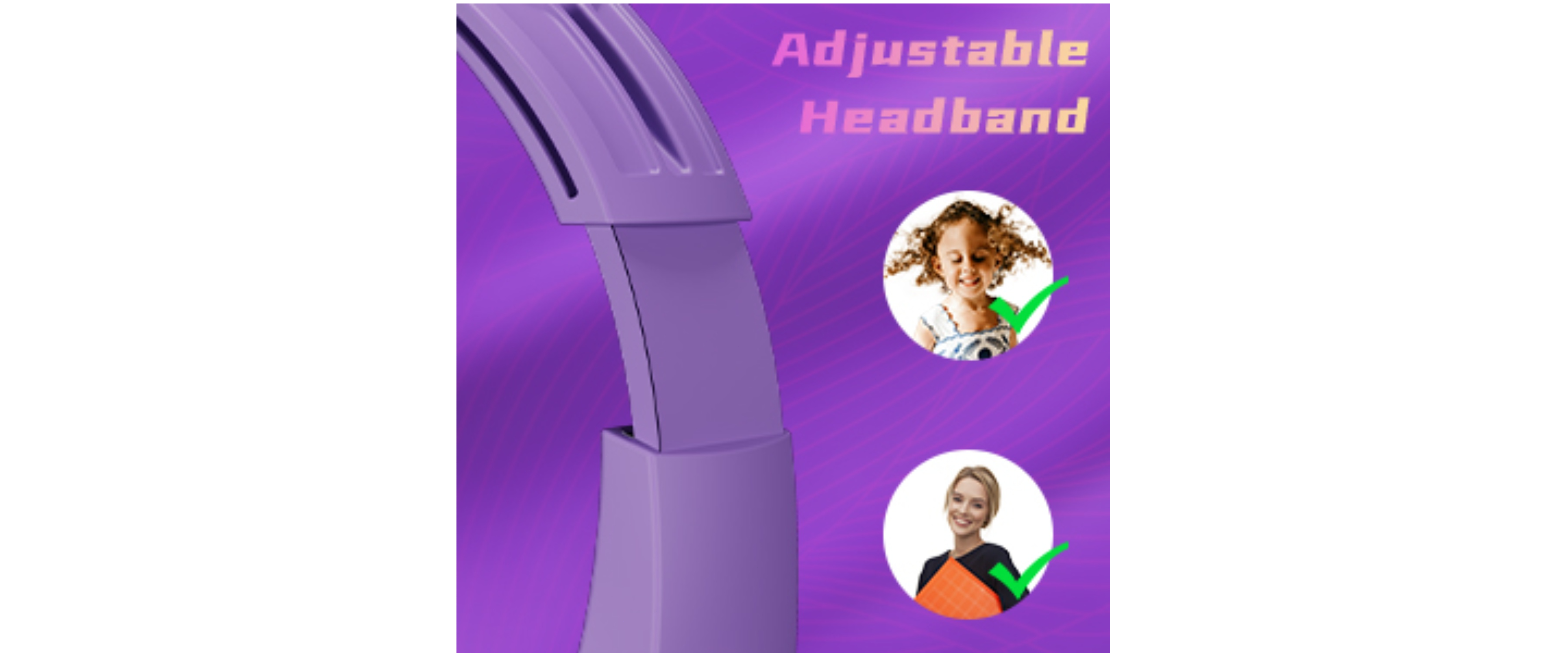 Purple headset, adjustable headband, for kids & adults