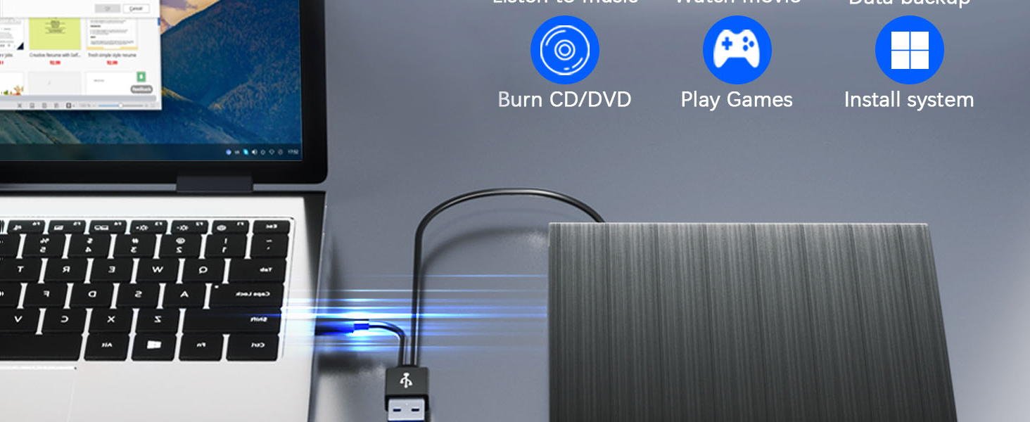 External CD/DVD Drive for Laptop PC, Portable CD DVD Player USB 3.0 Type C Portable Optical Drive