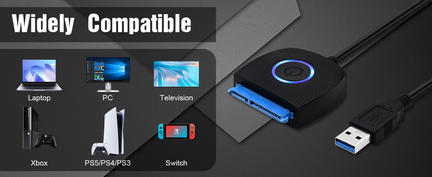SATA to USB 3.0 Adapter with Power Supply, SSD to USB Adapter External Hard Drive Adapter Cable, USB