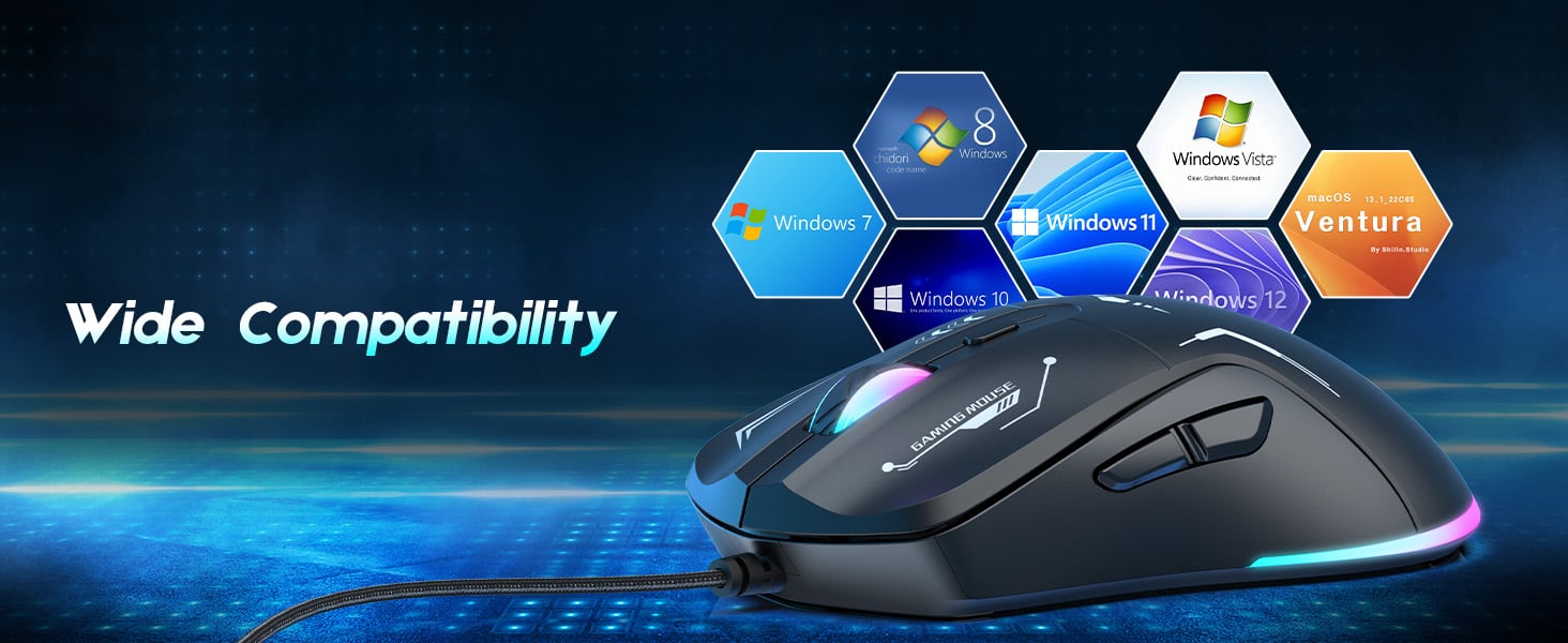 Hitoor Wired Gaming Mouse, PC Computer Mice USB Wired Gaming Mouse with RGB Modes, 4 Adjustable DPI