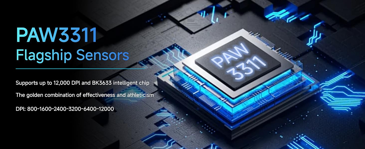 Wireless Gaming Mouse, PAW3311 Sensor, 49g Lightweight Mouse, 12000 DPI, 2.4G/BT5.0/USB-C Tri-Mode G