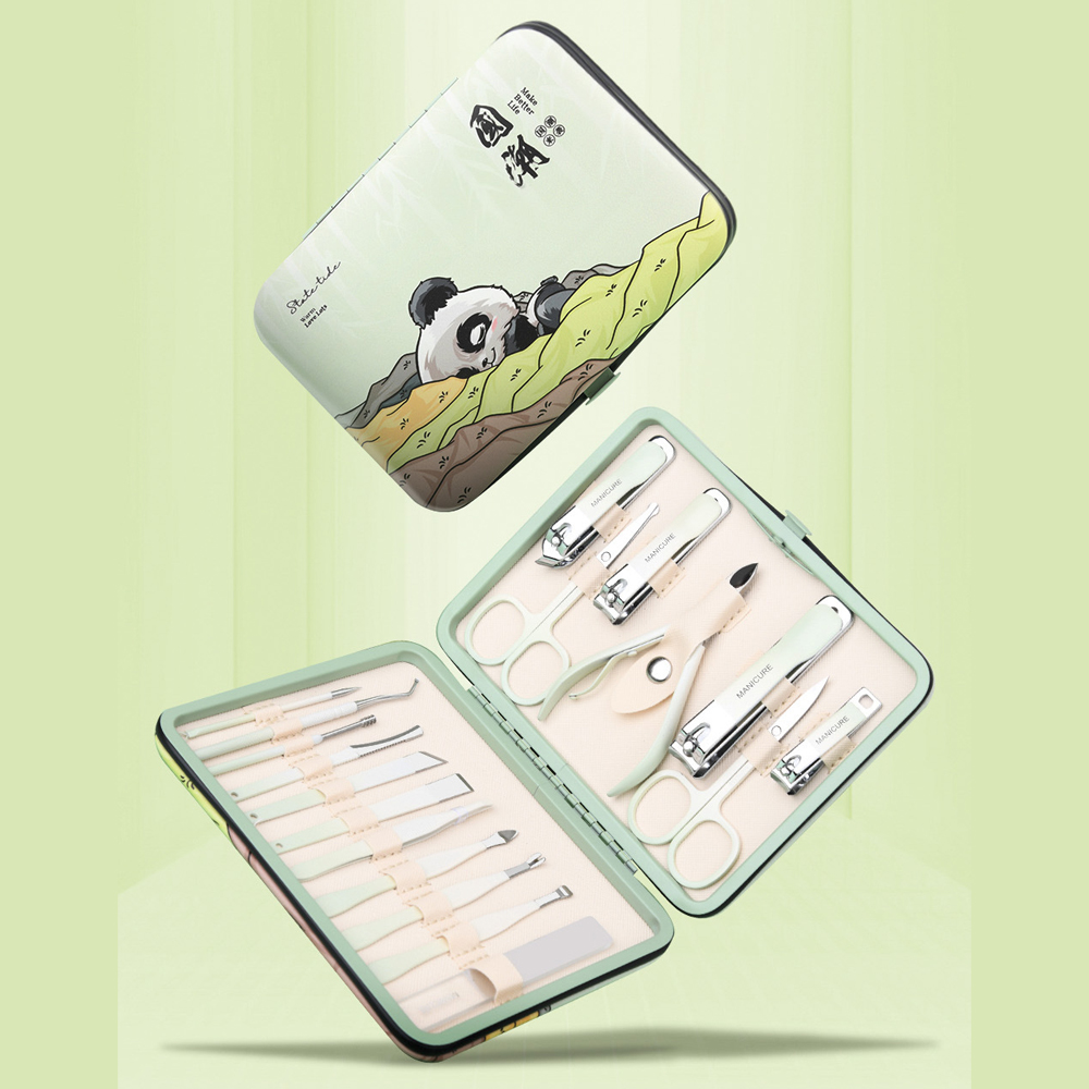 Feet Pedicure Set with Cute Panda Pattern PU Case