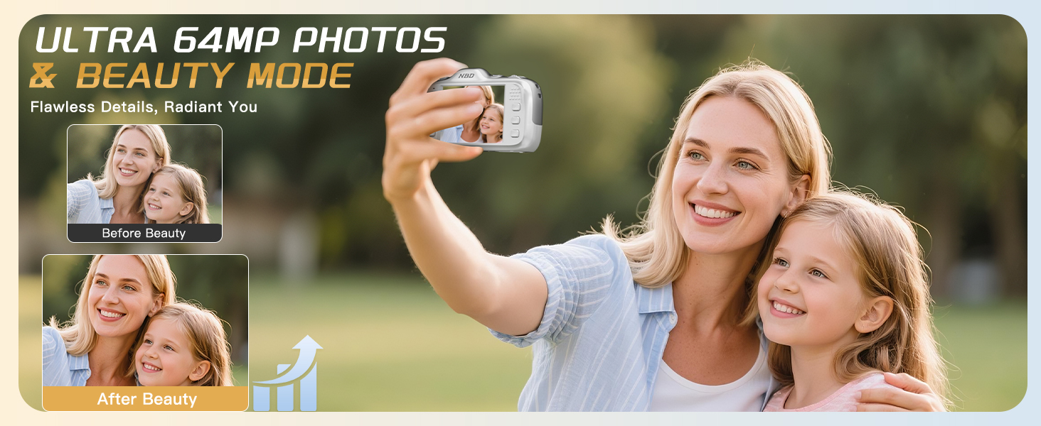64MP beauty mode compact digital camera for outdoor family selfie portrait shooting