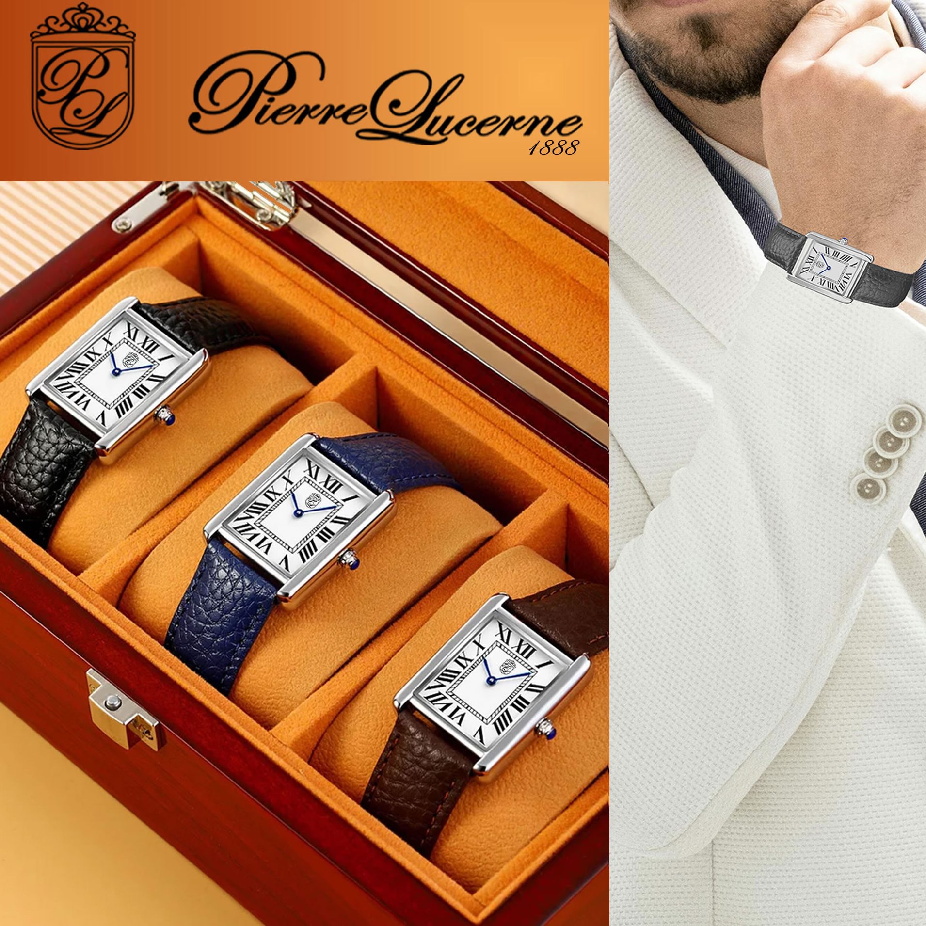 Pierre Lucerne Men's Dress Watch Collection 1888 Swiss Design Tank Watch