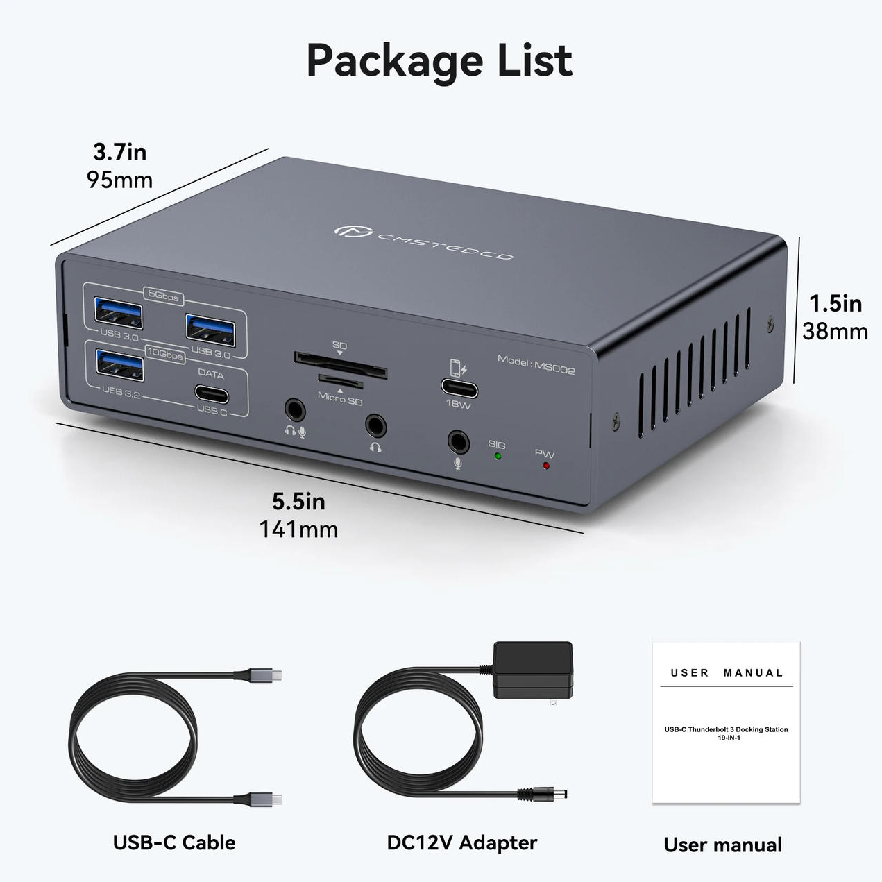 USB-C DisplayLink Thunderbolt Docking Station KVM Switch, 4K@60Hz Triple Monitors HDMI Displayport U
