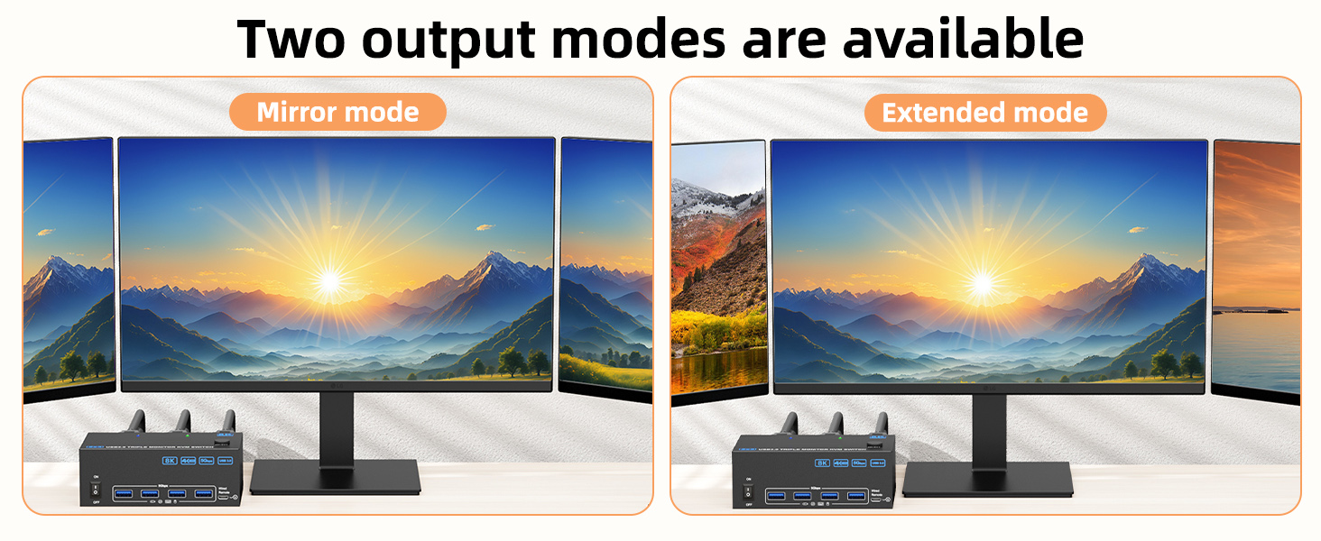How to set the output mode Windows OS: Shortcut key "WIN+P" and then select "Extension" or "mirror"