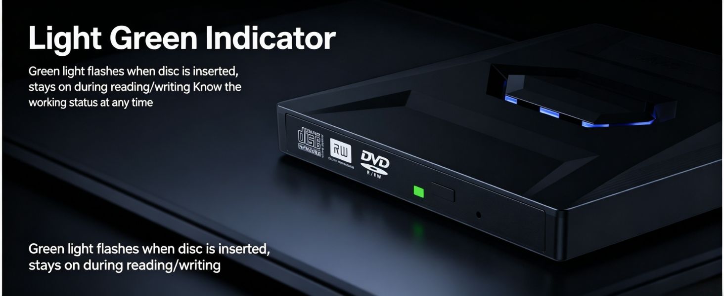 5-in-1 External CD DVD Drive for Laptop, USB 3.0 & USB C Portable DVD Burner