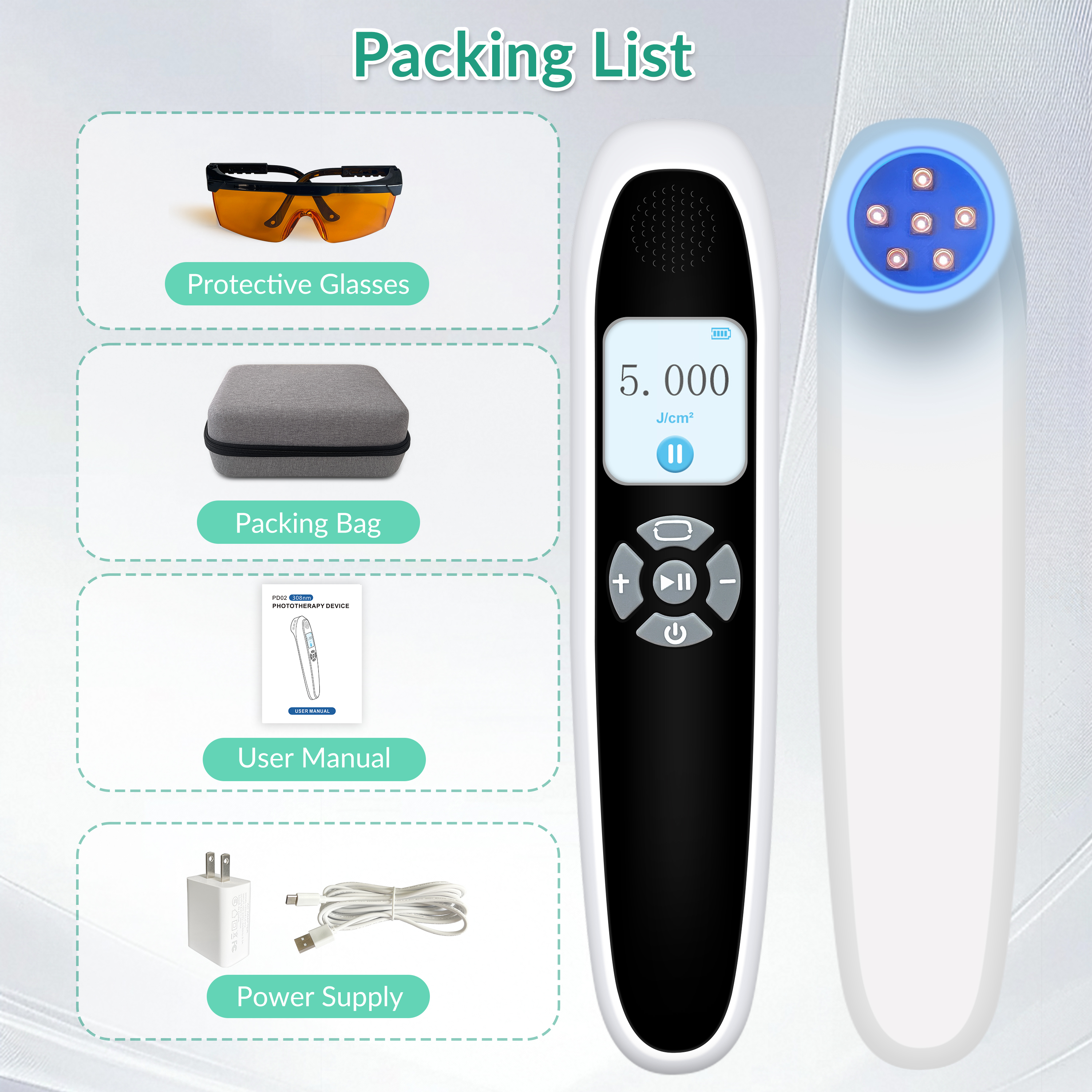 308nm UVB Light Therapy Device Packing List
