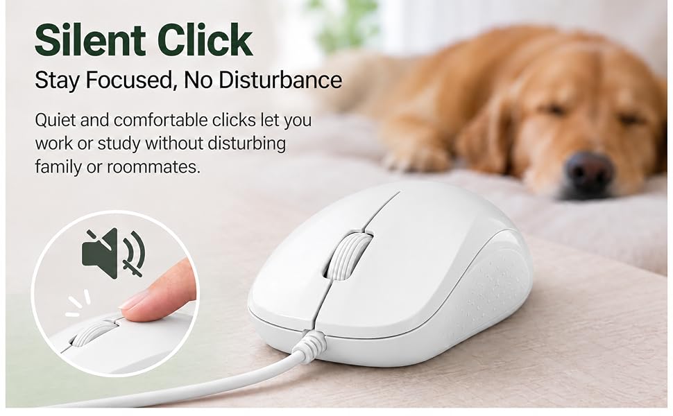 Silent Wired Mouse, 1200 DPI Ergonomic USB Computer Wired Mouse for Office & Home, Plug & Play, Wire