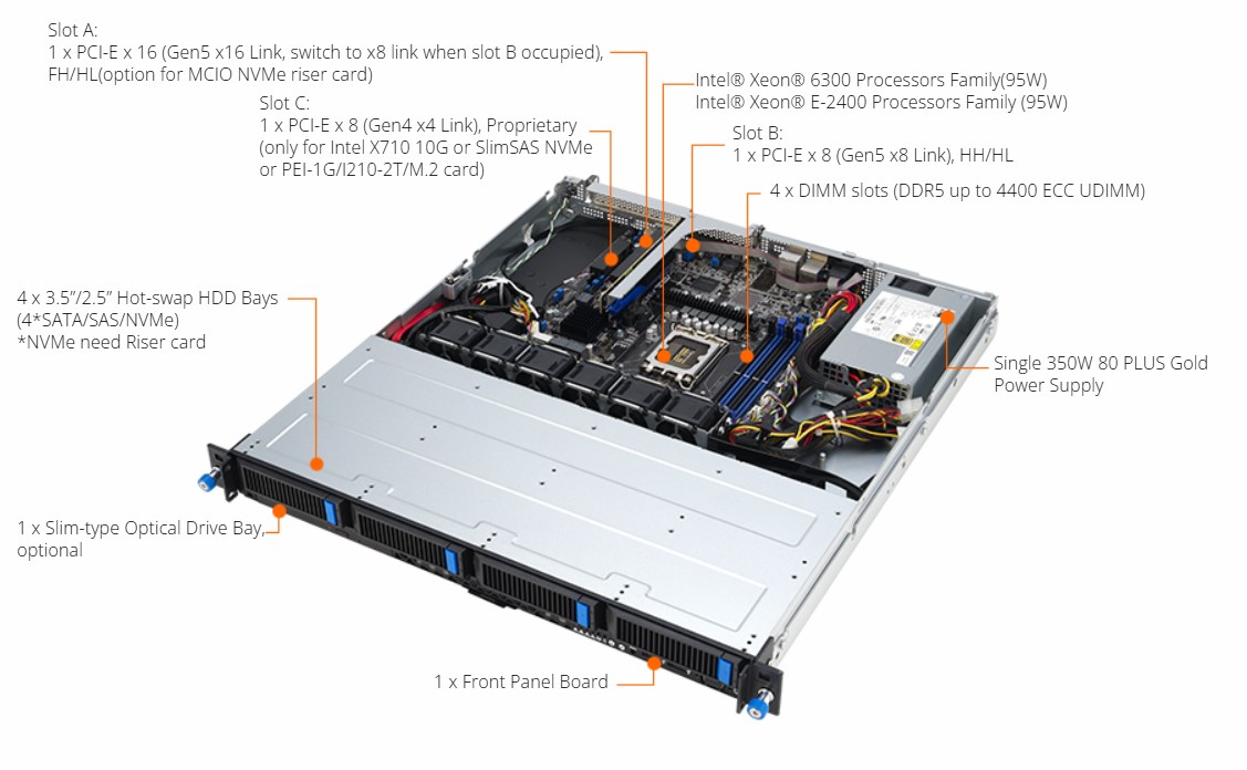 ASUS RS300-E12-PS4-1G2 1U Rackmount Entry Server
