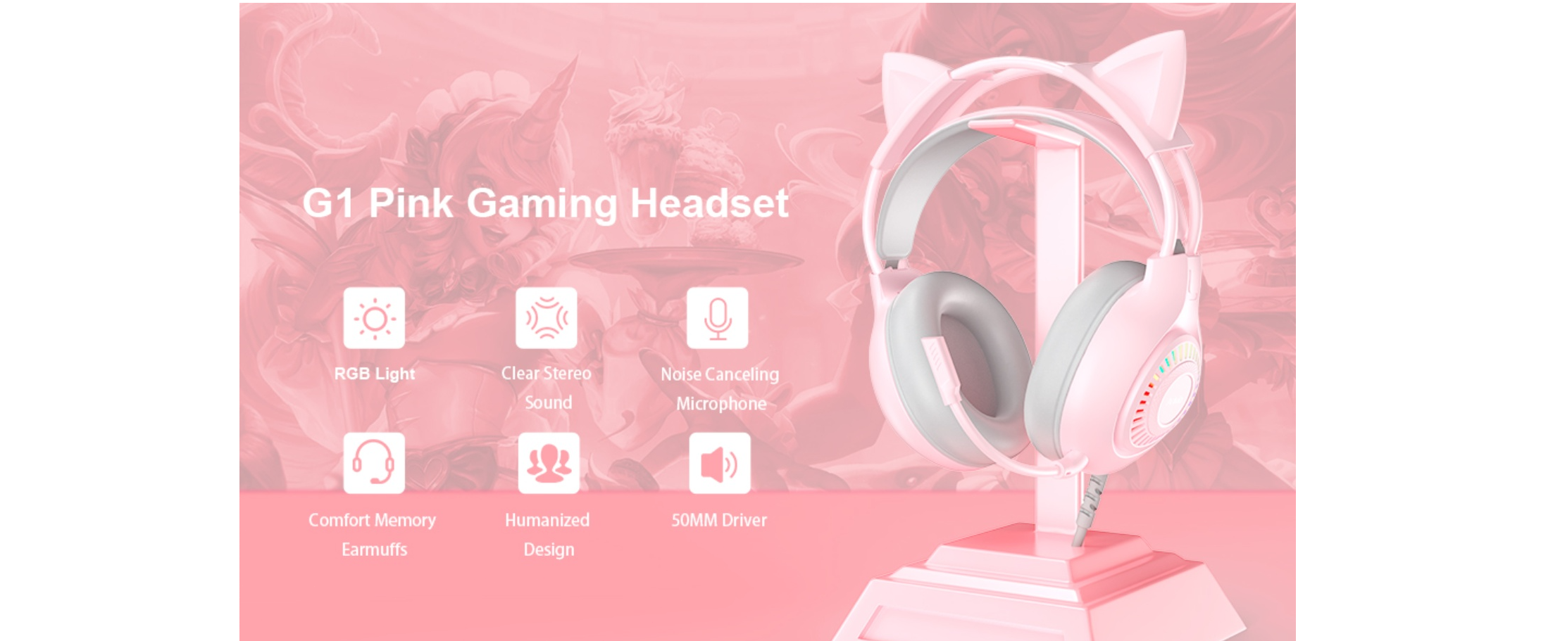 EACH G1 Pink Gaming Headset, Main Feature Overview