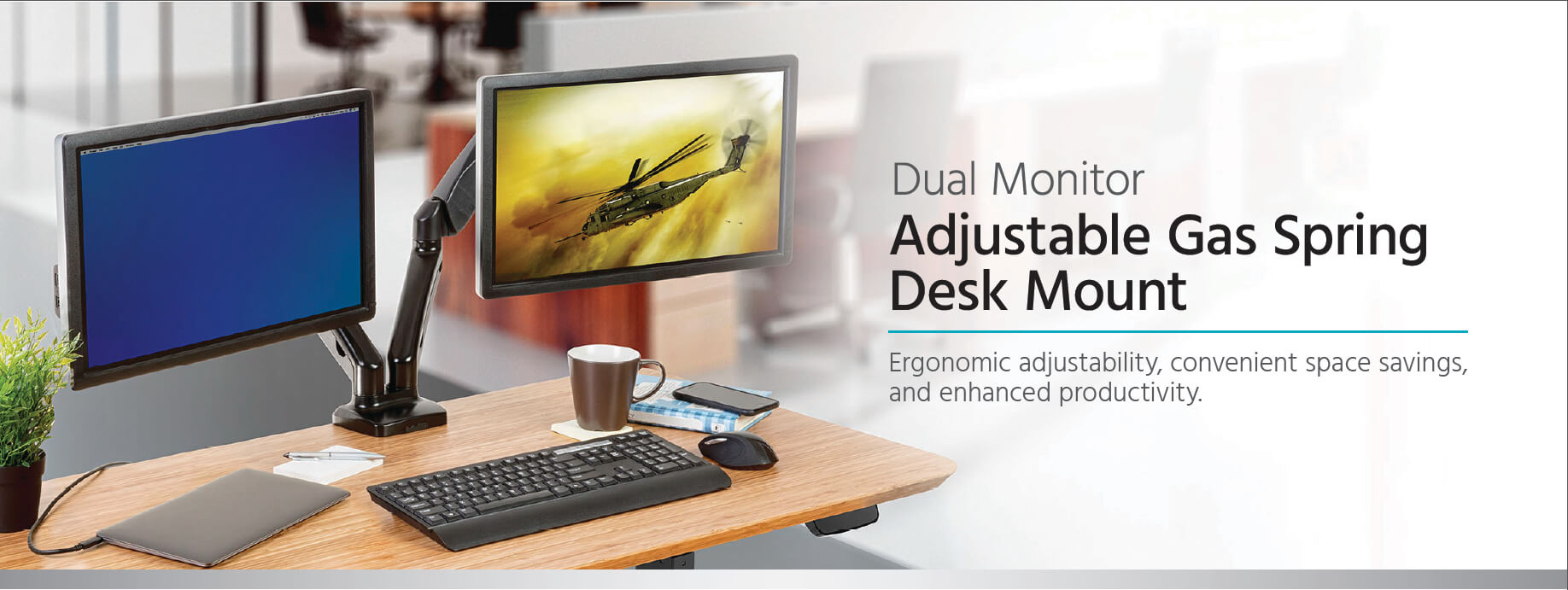 Dual Space-Saving Gas Spring Monitor Stand