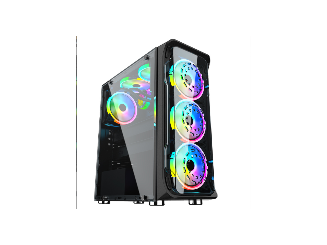 Computer Case, Water Cooler Gaming Case, USB 3.0 Tempered Glass PC Case, Desktop Case, 6 Fan Positio