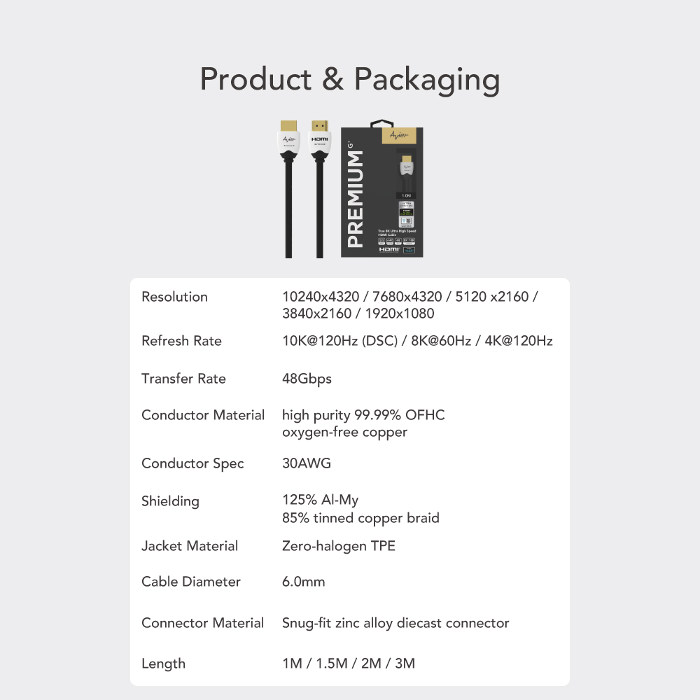 Avier PREMIUM G+ True 8K Ultra High Speed HDMI Cable 10