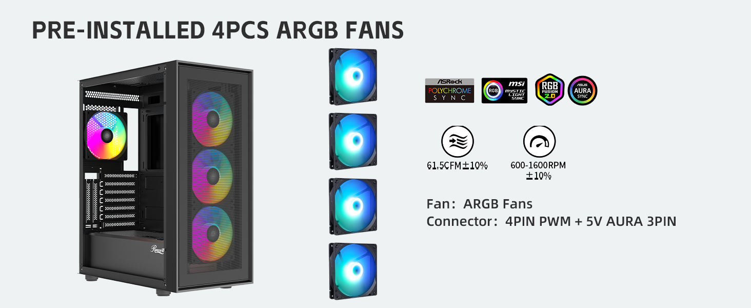 Pre-installed 4PCs ARGB Fans