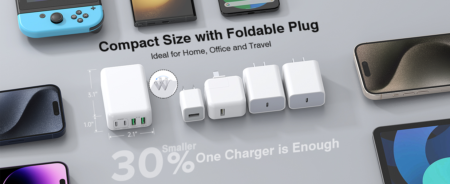 [2-Pack] USB C Charger Block, 40W Flat USB C Wall Charger Plug, Foldable & Slim Type C Charger Fast