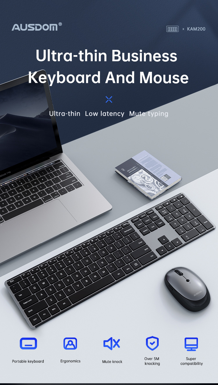 Ausdom Wireless Office Keyboard and Mouse Kit