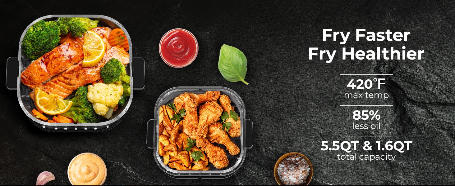  Rosewill 8-in-1 Portable Glass Air Fryer - Black