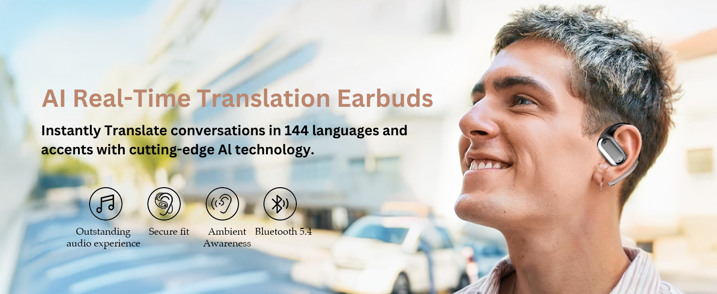 AUTYUE [Upgraded] Ai Translation Earbuds Real Time,144 Language Translator Over The Ear Earbuds