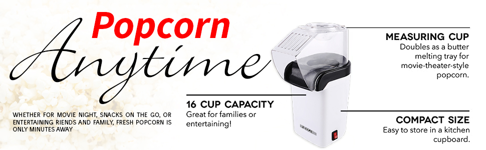 Hot Air Popcorn Maker Machine 1100W Electric Popcorn Popper Kernel Corn  Maker Bpa Free, 95% Popping Rate, 3 Minutes Fast, No Oil Healthy Snack for  Kids Adults, Home, Party and Family Gift