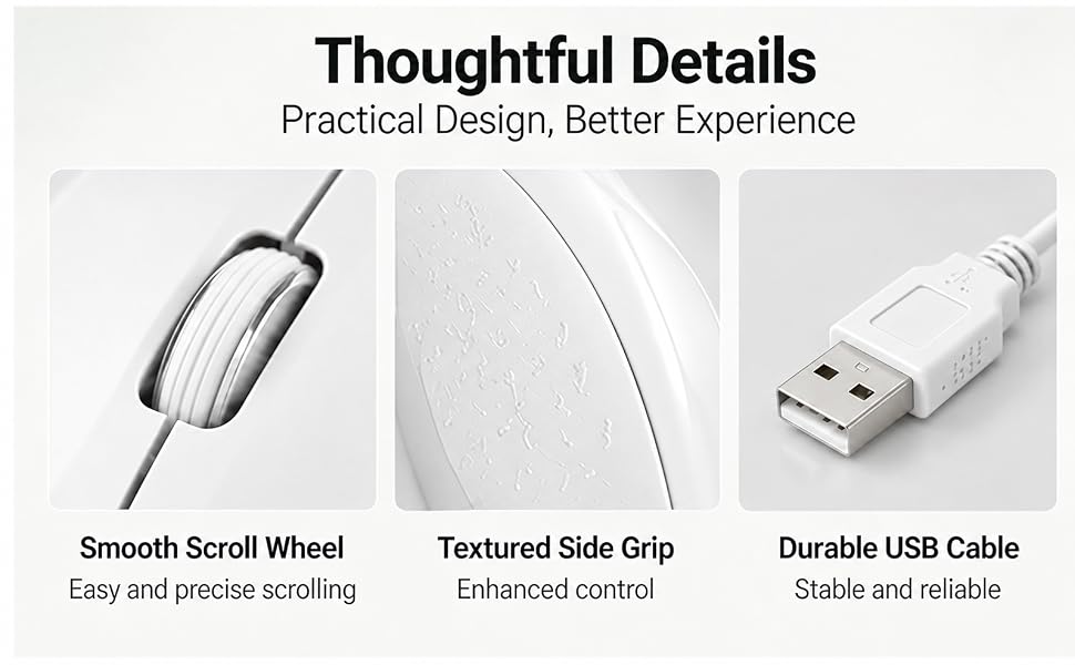 Silent Wired Mouse, 1200 DPI Ergonomic USB Computer Wired Mouse for Office & Home, Plug & Play, Wire