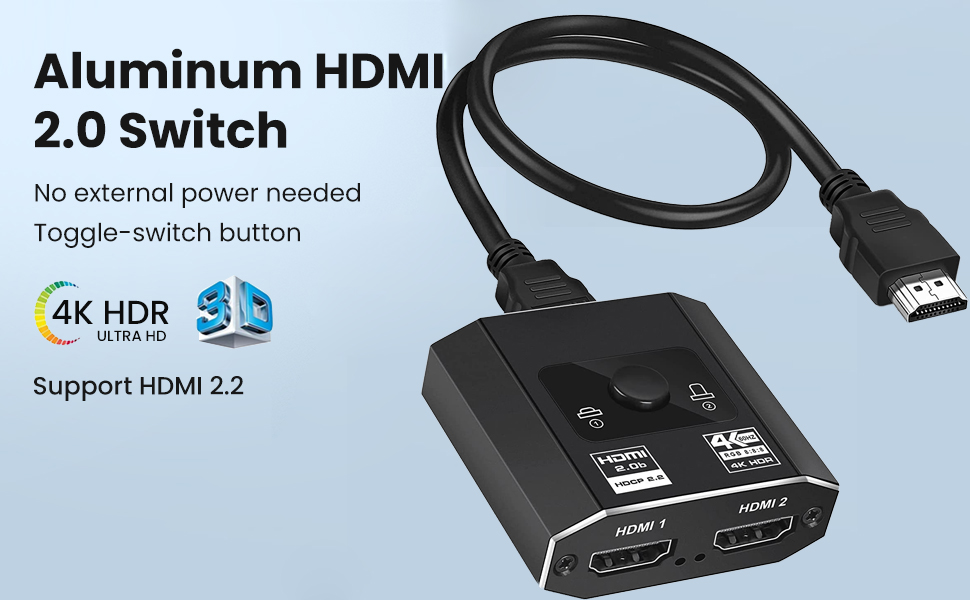 High Speed 18Gbps Ultra HD HDMI Switch 2.0b with HDMI Cable, 4K 60Hz HDMI  Switcher Splitter Bi-Directional 2 in1 Out/1in 2out Support 1080p@120Hz 3D  for PS5, Xbox Series X , Apple TV