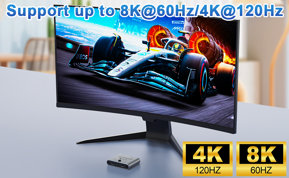 1 in 2 out USB C splitter  The USB C switch allows switching 2 USB C devices for 1 computer.  Connec