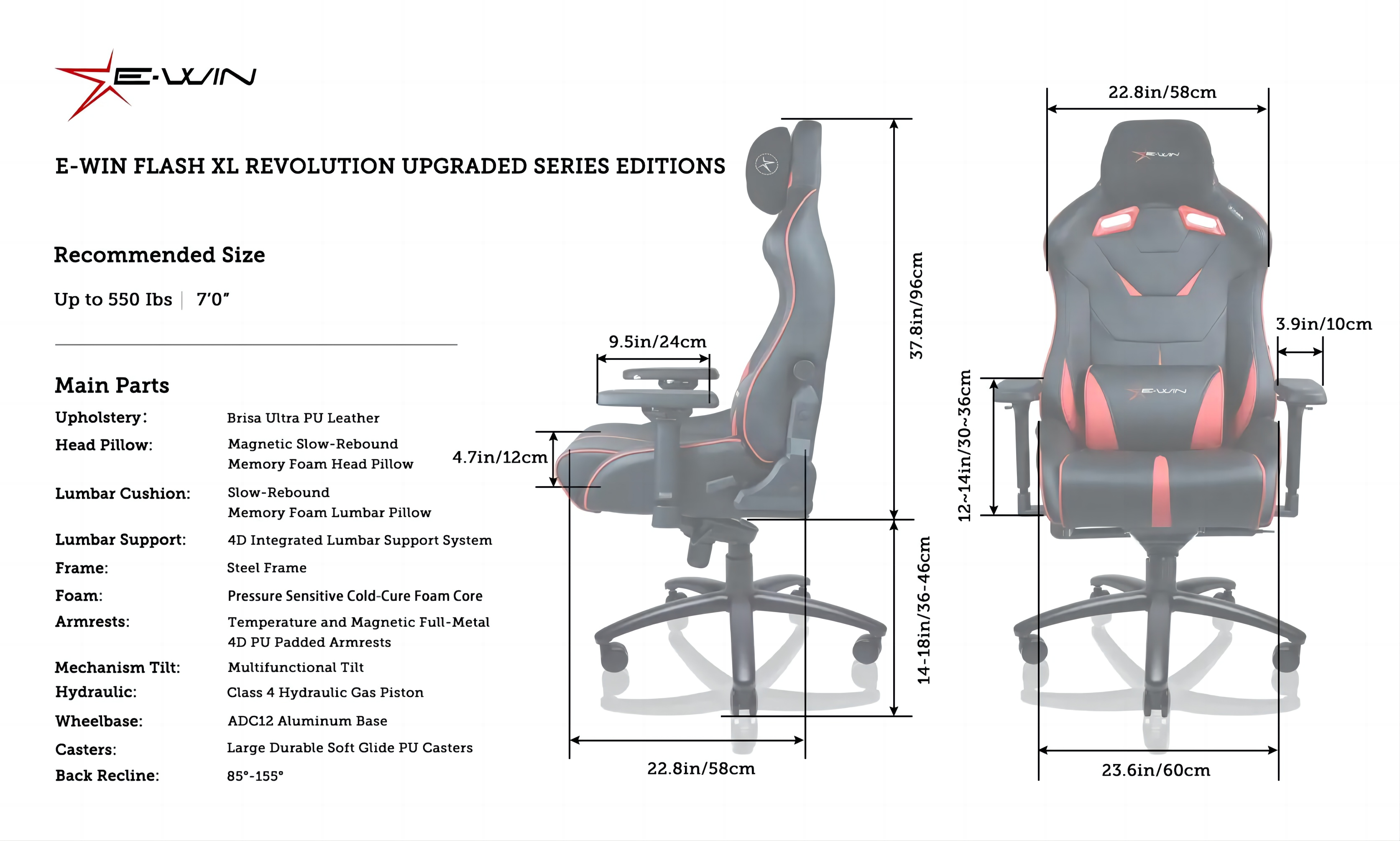 E-WIN 550LB Ergonomic Gaming Chair,Big and Tall Computer Chair for