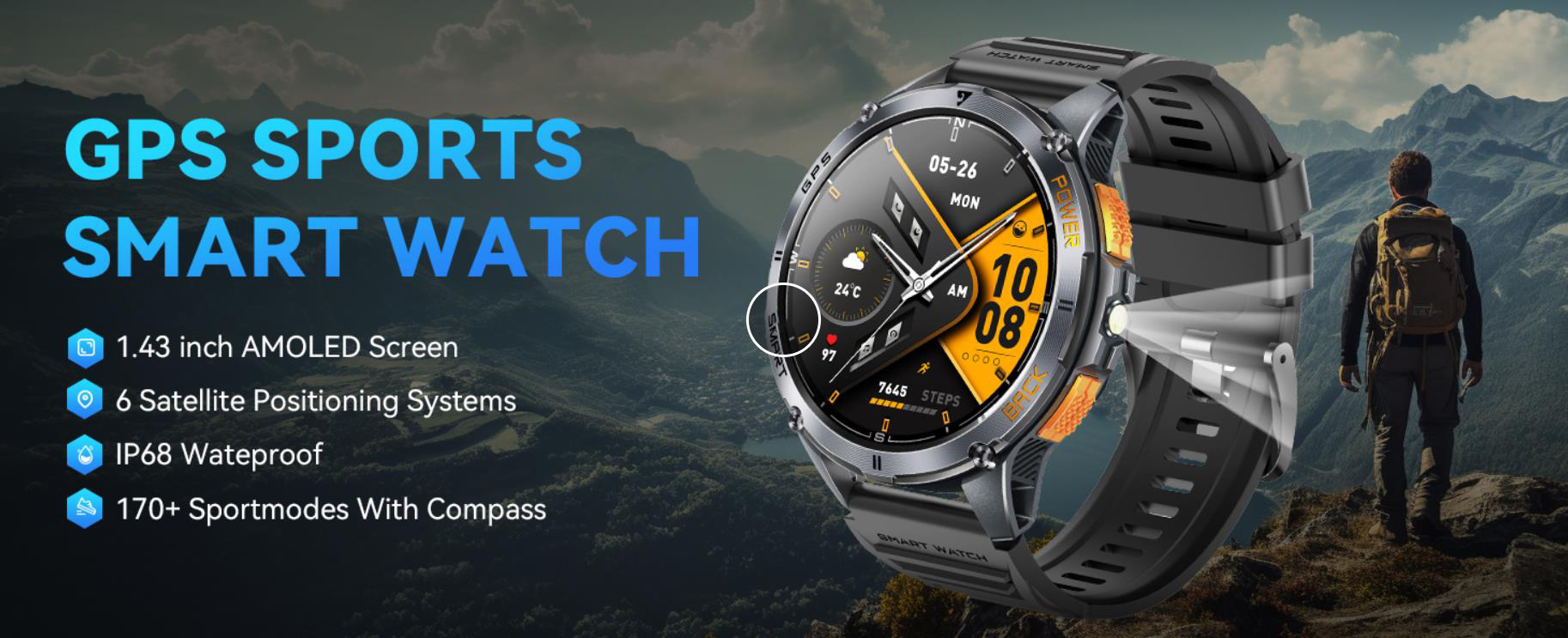 Hitoor GPS Smart Watch for Men, 1.43''AMOLED Smartwatch with Answer/Make Call, 170 Sports Modes, Com