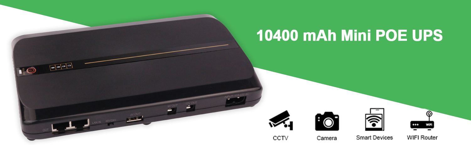 Mini UPS Battery Backup Uninterruptible Power Supply for Router, Modem,  Security Camera, Built-in 10400mAh with Input AC Output USB 5V DC 9V/12V 2A  Gigabit POE 24V/48V 