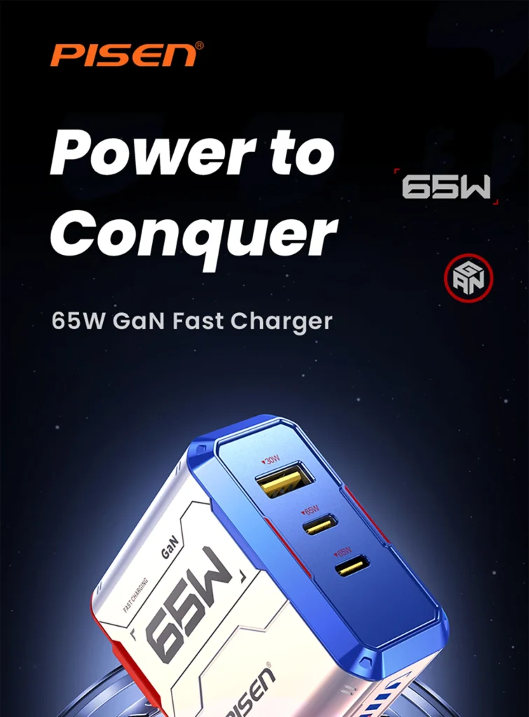 PISEN Gamer Lite 65W 3-Port GaN Fast Charger&nbsp;