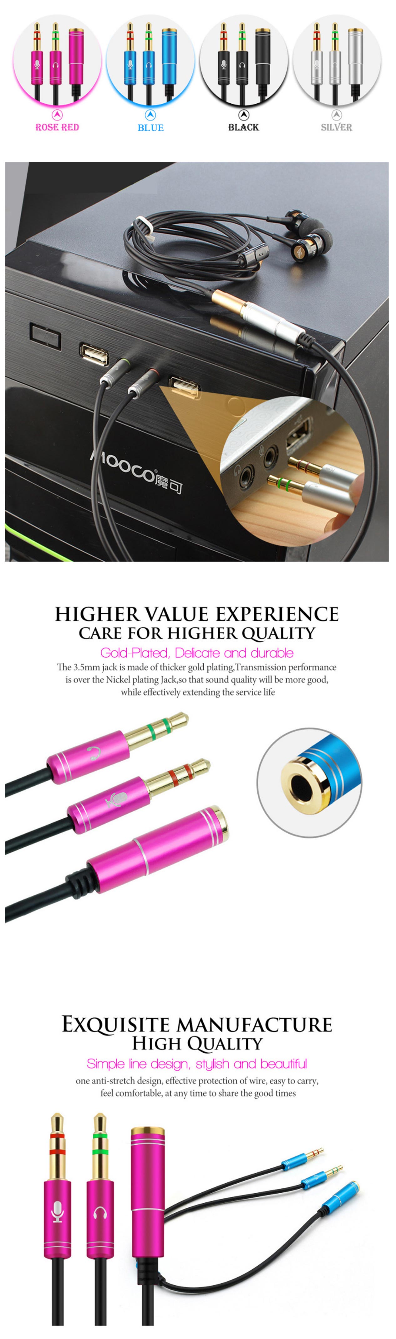 Nexxtech Evolution Series Gold Plated Y Stereo Cable 1/8 Jack To