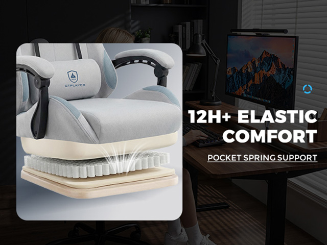 Gaming Chair Fabric with Pocket Spring Cushion,Computer Office Chair with Lumbar Support for Adults