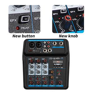 5 Core U4 Portable Mini Mixer 4 Channel Audio DJ Console with Sound Card, USB, 48V Phantom Power for PC Recording MX 4CH