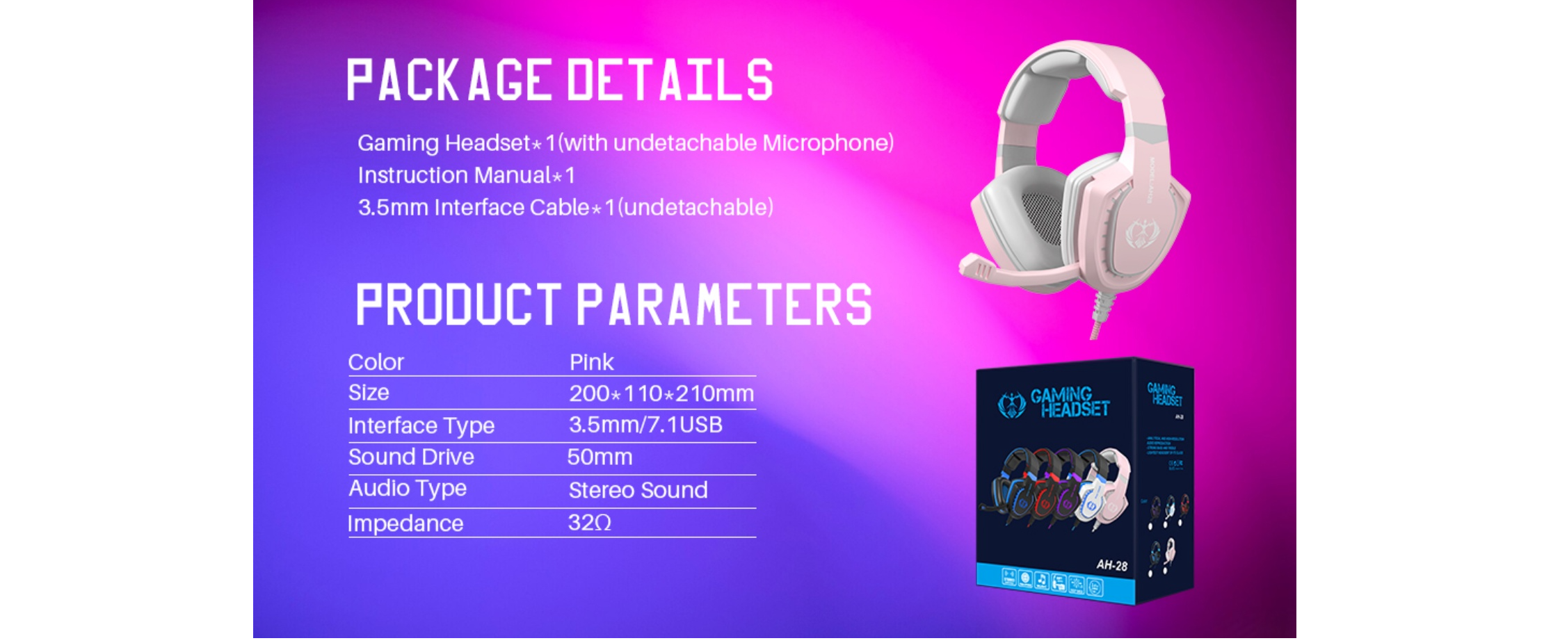 Package list, headset specs