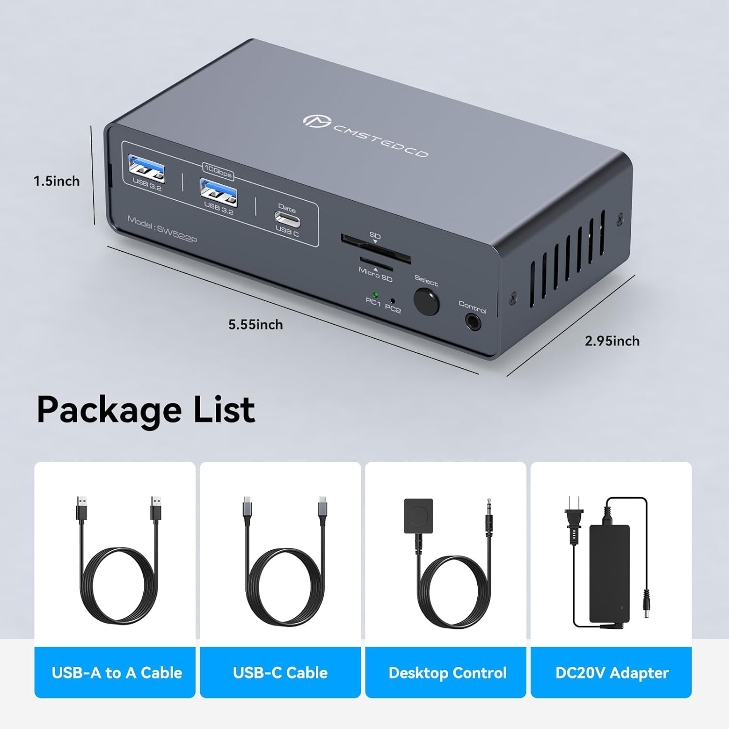KVM Switch 2 Monitors 2 Computers, KVM Docking Station USB C + HDMI/DP Input with 100W PD