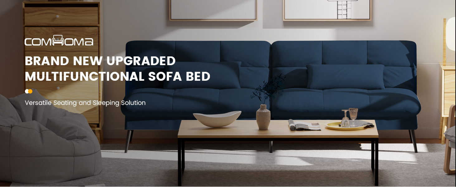 COMHOMA Convertible Futon Sofa Bed, 68Fabric Futon Couch with Adjustable Backrest, Folding Futon Sle