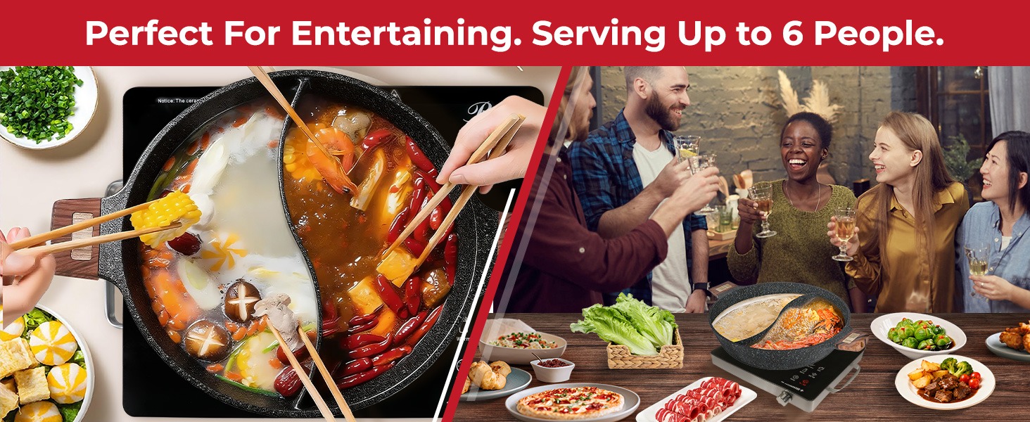 Rosewill 4.2QT Double Flavor Non-sticking Shabu Shabu Hot Pot with Divider - Dark Gray