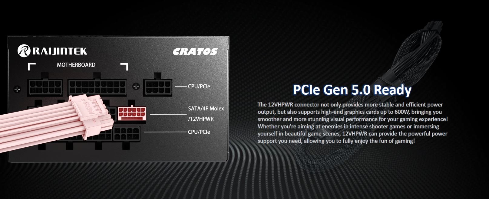 RAIJINTEK CRATOS 850 BLACK, a ATX3.0 850W 80PLUS GOLD PSU, meets the latest  Intel 3.0 and PCIe 5.0 with Japanese capacitors, smart fan stop feature