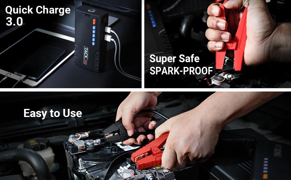 TACKLIFE T6 800A Peak 18000mAh Car Jump Starter (up to 7.0L Gas, 5.5L  Diesel Engine) with Long Standby, Quick Charge, 12V Auto Battery Booster,  Portable Power Pack for Cars, Trucks, SUV 