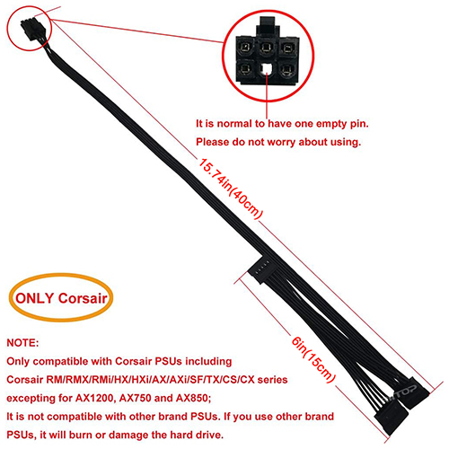 6-Pin Male to 3X 15-Pin Female Sata Adapter Power Supply Cable
