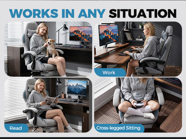 Gaming Chair Fabric with Pocket Spring Cushion,Computer Office Chair with Lumbar Support for Adults