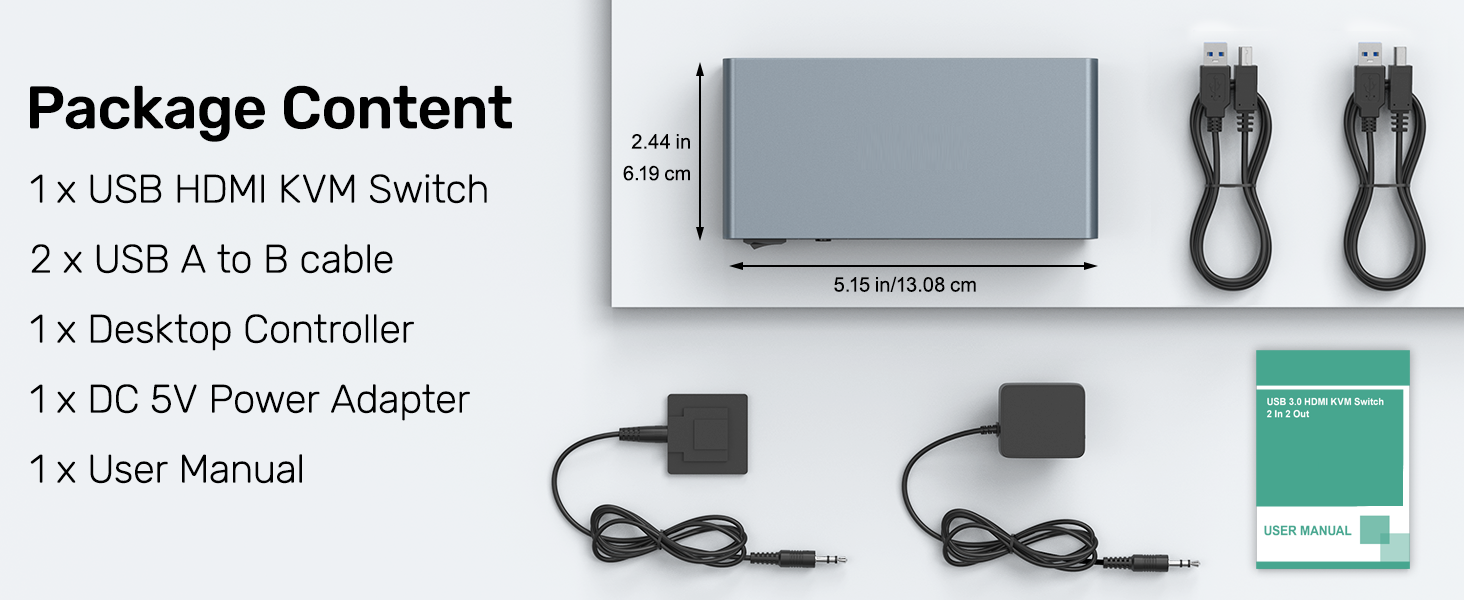 HDMI KVM Switch 2 Monitors 2 Computers, Dual Monitor KVM USB Switcher 4K@60Hz