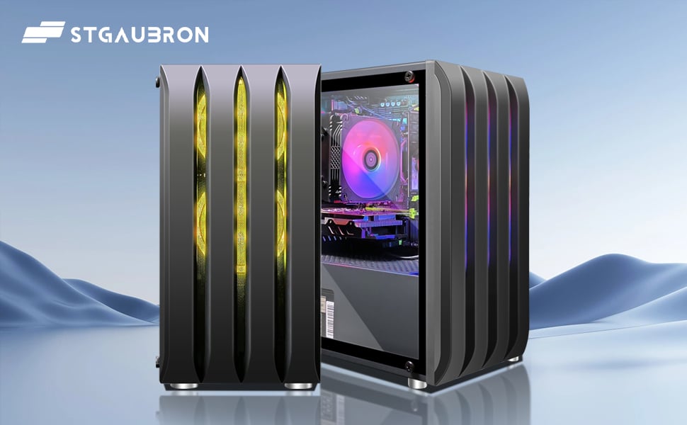 STGAubron Gaming Desktop PC, Intel Xeon E5 2.5G up to 3.3G, 16G RAM, 512G  SSD, Radeon RX 550 4G GDDR5, 600M WiFi, BT 5.0, RGB Fan x 3, RGB Keyboard &  
