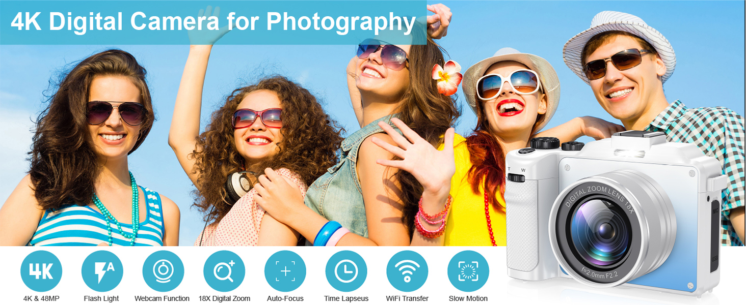 4K White Digital Camera
