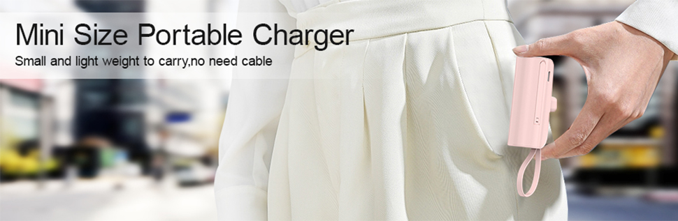 Small Portable Charger for iPhone, 5000mAh Mini Power Bank with Built-in Cable/Metal Stand
