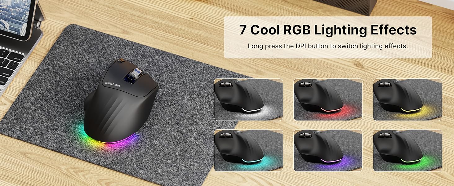 Ergonomic Wireless Mouse, 2.4G & Bluetooth Wireless Mouse for Laptop
